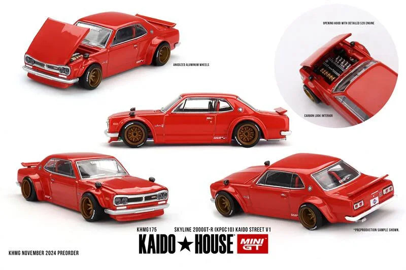 PreSale Kaido House x MINI GT Skyline 2000GT-R (KPGC10) Kaido Street V1 Red Collection Miniature DieCast Model Car