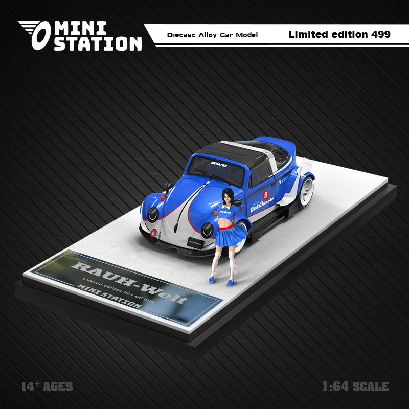 Mini Station 1:64 RWB-Beetel Targa BlueWhite limited499 Diecast Model Car