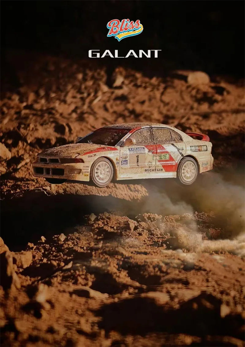 MK Miniatures x Bliss Mold 1:64 Mk8 VR4 Galant White Rally Die-Cast Car Model Miniature Gifts
