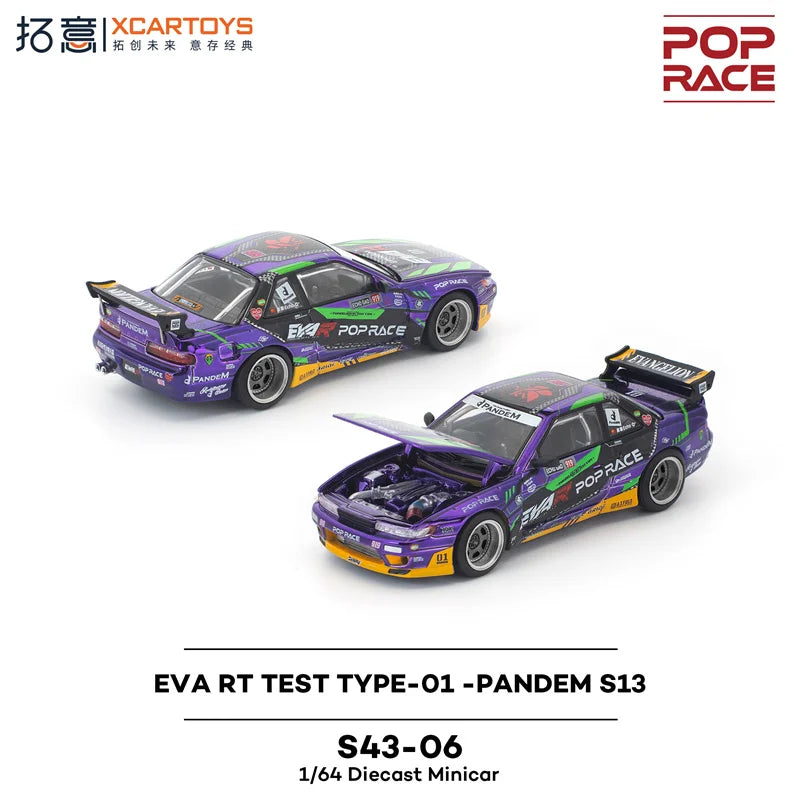 Xcartoys x POP RACE 1:64 EVA RT TEST TYPE-01 PANDEM S13 Die-Cast Car Model Miniature Gifts