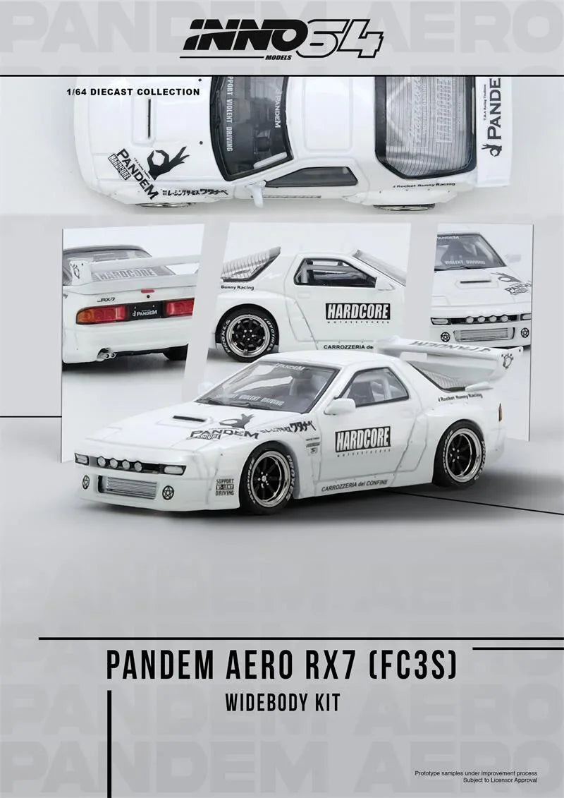 INNO 1:64 RX7 FC3S PANDEM AERO White Die-Cast Car Model Collection Miniature