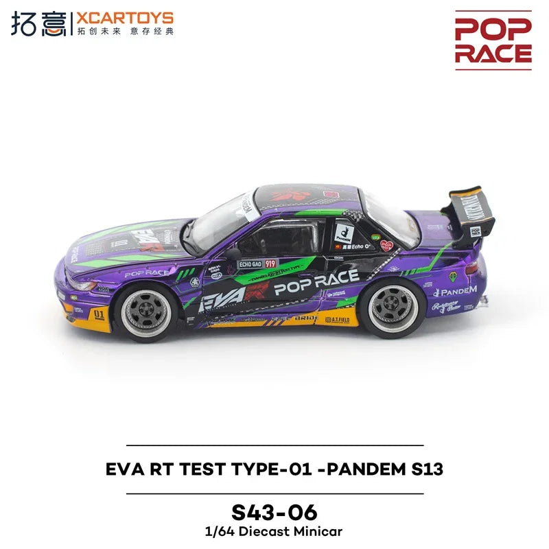 Xcartoys x POP RACE 1:64 EVA RT TEST TYPE-01 PANDEM S13 Die-Cast Car Model Miniature Gifts