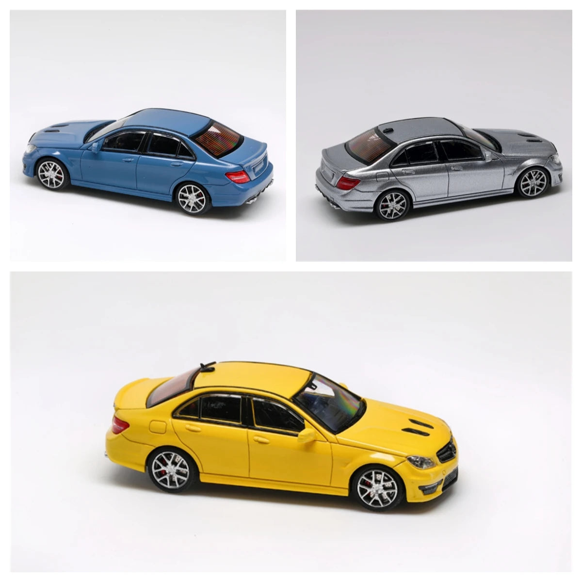 KING MODEL 1:64 C63 AMG W204 Limited 799 Titanium Gray / Yellow / Blue Collection Miniature Diecast Metal Model Car