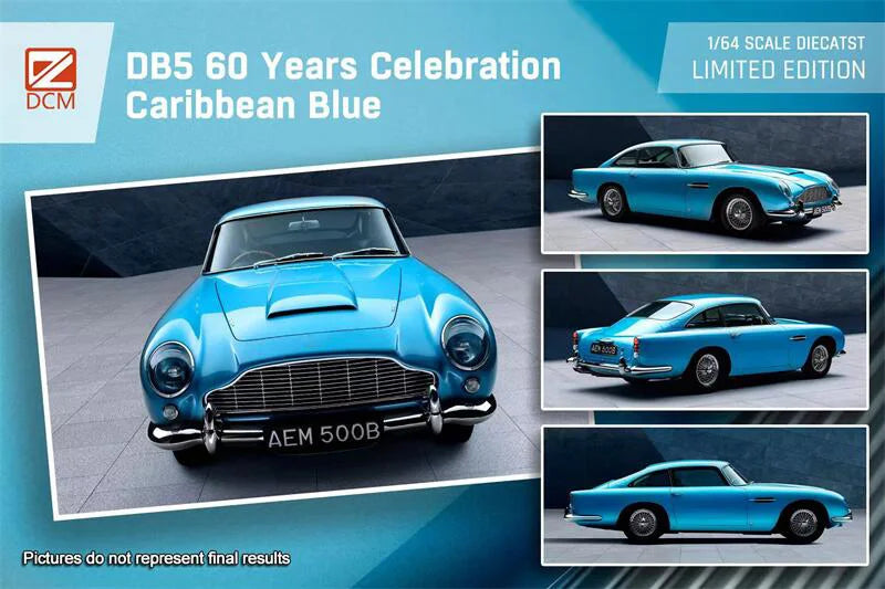 DCM 1:64 DB5 60 Years Celebration Caribbena Blue / Greveyard RacingART livery limited500 Diecast Model Car